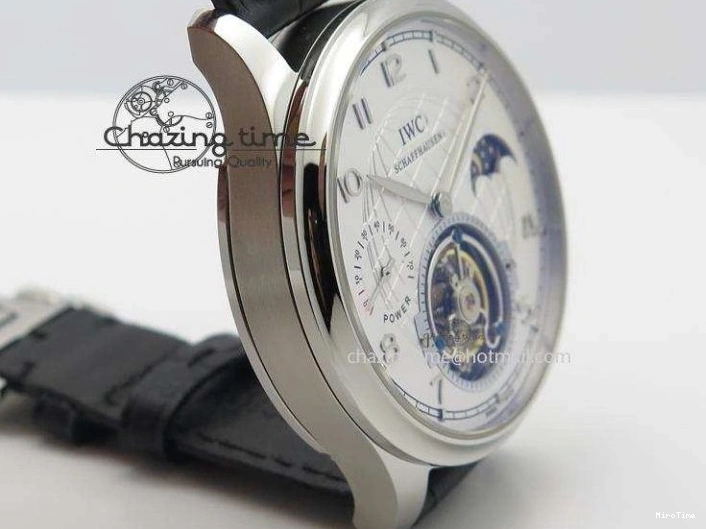MIROTIME 0309 UrbanStyle Portuguese Tourbillon Power Reserve Moonphase SS White Dial On Black Leather Strap 7318